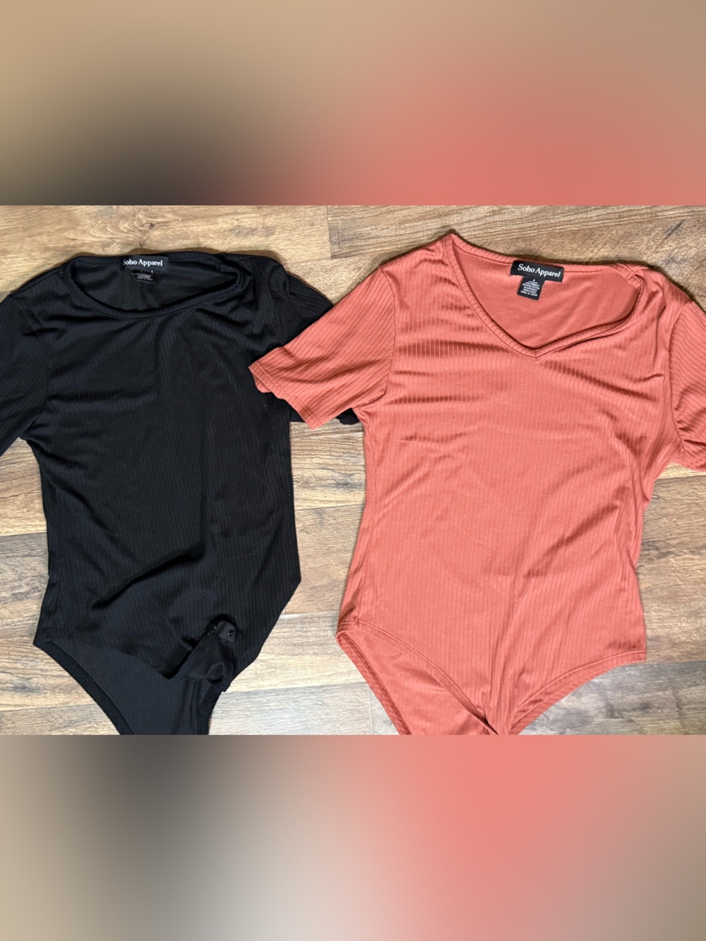 2 ‼️ Soho Apparel Ribbed Scoop Bodysuits - Black & Rust/Burnt Orange
